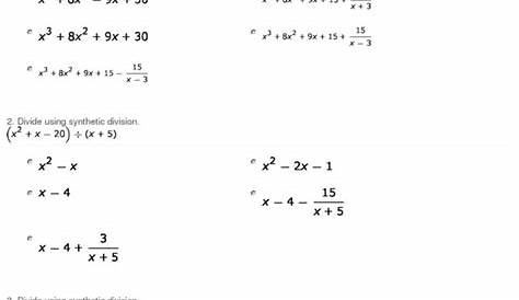synthetic division worksheets answer key