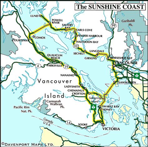 Circle Tour Map Of The Sunshine Coast And Vancouver Island British