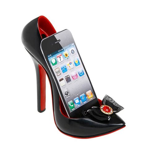 Black Gloss Point Toe Stiletto Shoe Mobile Phone Holder