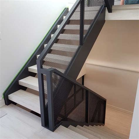 The most common railing spindle material is wood. Black Mesh Railings with Square Maple Rail Blank - Stairs ...