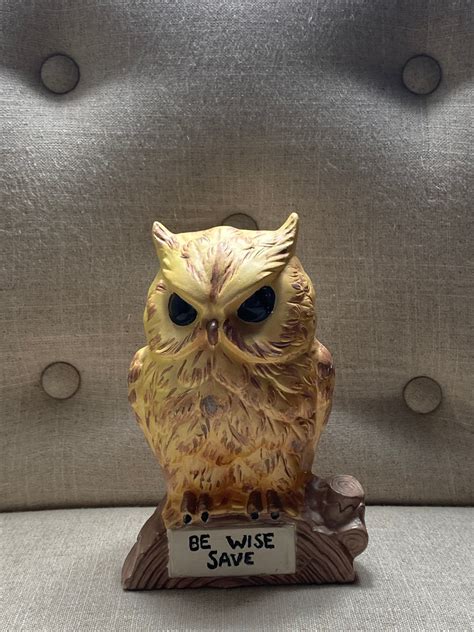 Vintage Ceramic Hand Painted Owl Piggy Bank It Says Be Wise Etsy