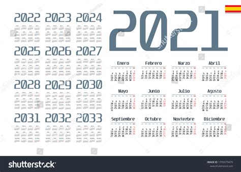 Spanish Calendar 2021 2033 On White Stock Vector Royalty Free