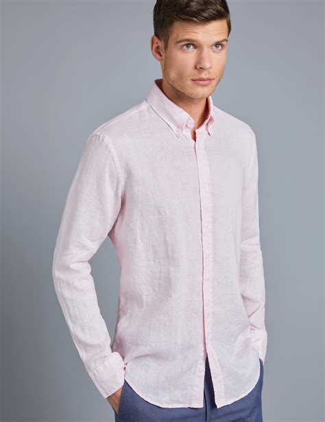 Mens Pink Slim Fit Linen Shirt Single Cuff Hawes And Curtis