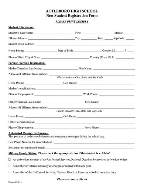 Student Registration Form Fill Online Printable Fillable Blank