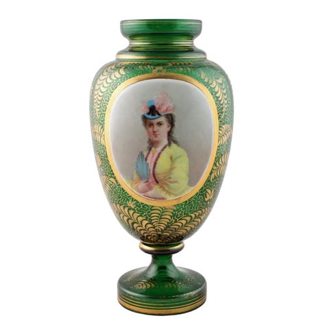 Antique Bohemian Glass Vase Victorian Overlay Glass Vase