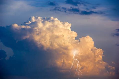 Dramatic Ominous Clouds Thunderstorm With Lightning Stock Photo
