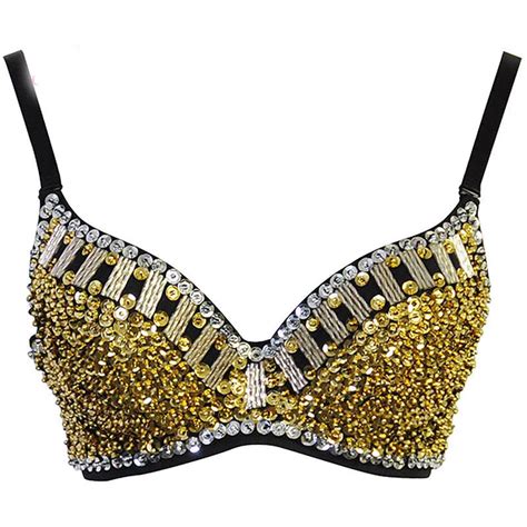 Aliexpress Com Buy Nightclub Party Dance Gold Silver Sequined Beading Soutien Gorge Push Up