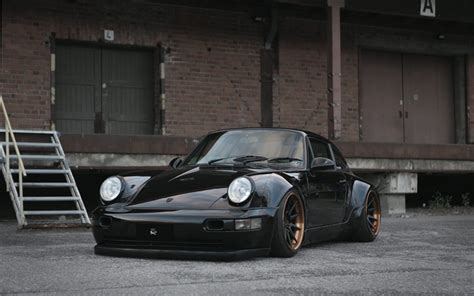 Download Wallpapers Porsche 964 Carrera Black Sports Coupe Front View