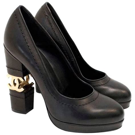 Chanel Black With Gold Cc Logo Escarpin Platform Heels At 1stdibs