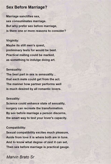 Sex Before Marriage Sex Before Marriage Poem By Marvin Brato Sr