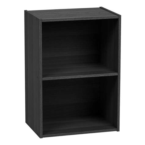 Short Wide Bookcase Two Shelf Tier Bookshelf Black Small Home Office