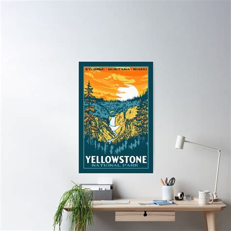 vintage yellowstone national park wpa style lower falls poster graphic poster for sale by