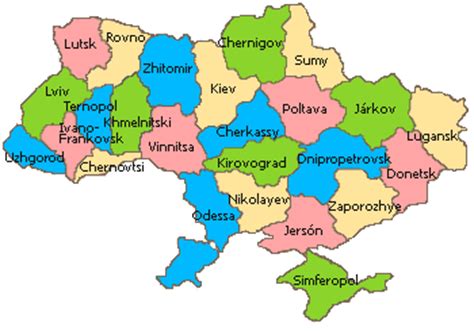 Las regiones y las ciudades de la lista, con marcada en los centros. Capital Ucrania Mapa