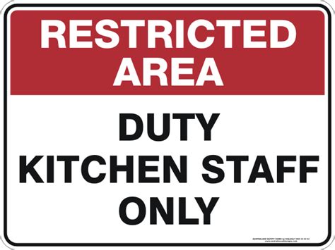 Duty Kitchen Staff Only Australian Safety Signs