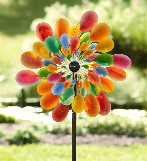 Free shipping for many items! Multi-Colored Many-Petaled Dual Rotor Metal Wind Spinner ...