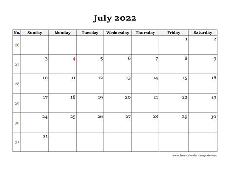 July 2022 Free Calendar Tempplate Free Calendar