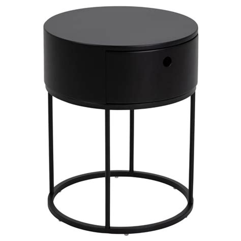 Pawtucket Round Wooden 1 Drawer Bedside Table In Black Furniture In