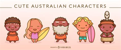 Cute Australian Characters Set Vector Download