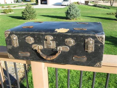 Shabby Black Cardboard Suitcase Vintage Black Etsy Leather Handle