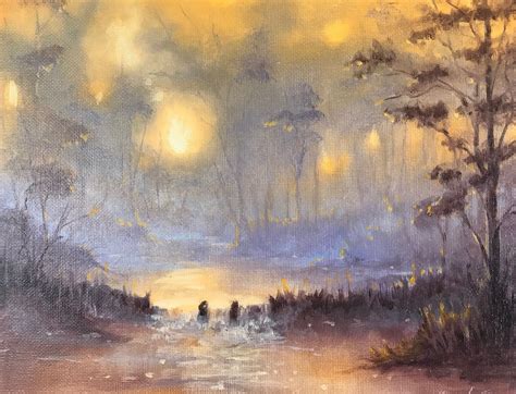 Sunset Landscape Oil Painting River Fine Art Original Tree Realism