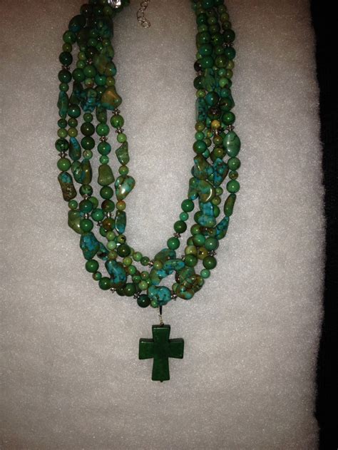 Turquoise Silver Multi Strand Necklace With Removable Cross Etsy