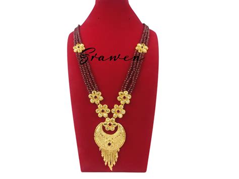 Gold Plated Long Necklace Indian Nepali Beaded Jewelryred Tilhari