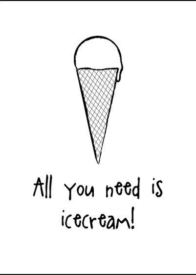 Anischtkaar All You Need Is Icecream Zwart Wit Ijs Zomer Briefkaart