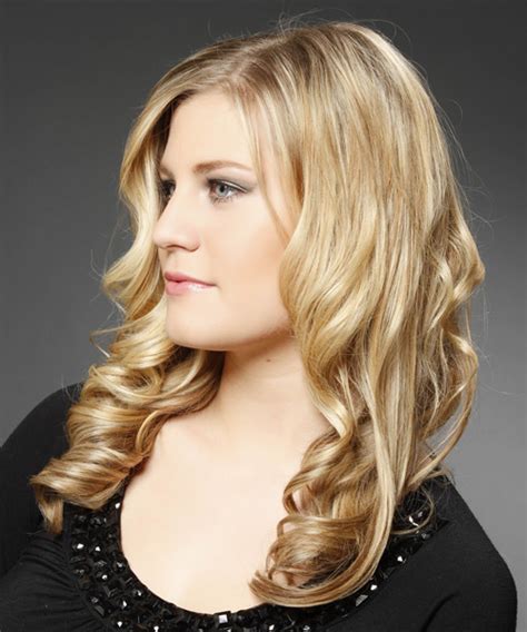 Long Curly Formal Hairstyle Dark Golden Blonde Hair Color With Light