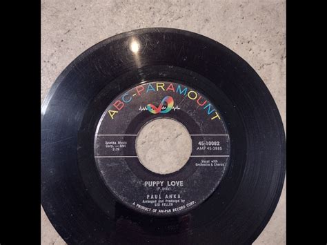 Paul Anka Puppy Love Record 45 Rpm Single 10082 Abc Paramount 1960 W