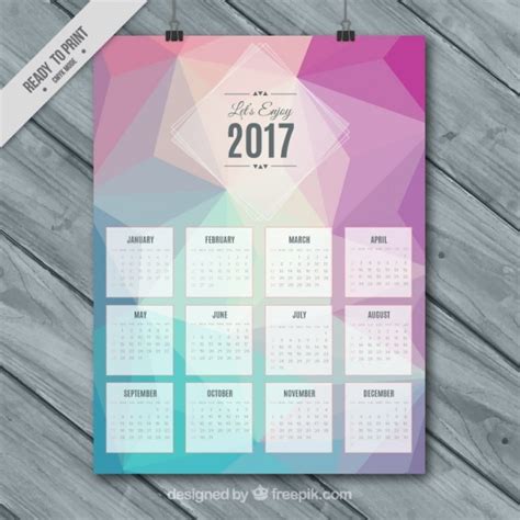 Free Vector Calendar 2017 Template With Polygonal Shapes