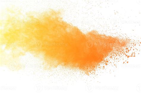 Abstract Yellow Powder Explosion White On Background Yellow Dust