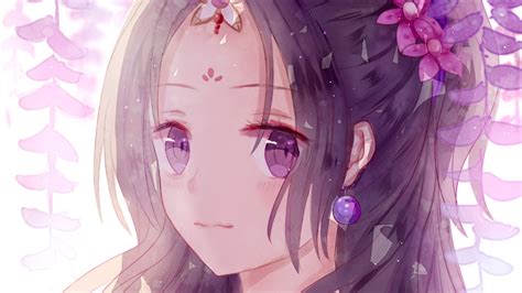 Desktop Wallpaper Beautiful Anime Girl Purple Eyes Cutie Hd Image Picture Background Cb68ba