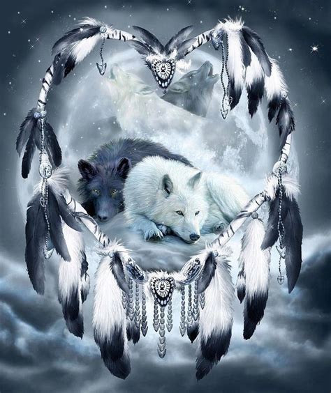 Native American Dream Catcher Night Wolves Of Love 85x11 Matte Art