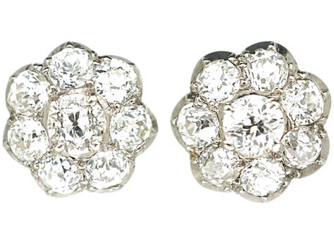 Art Deco 18ct White Gold Diamond Cluster Earrings 292n The Antique
