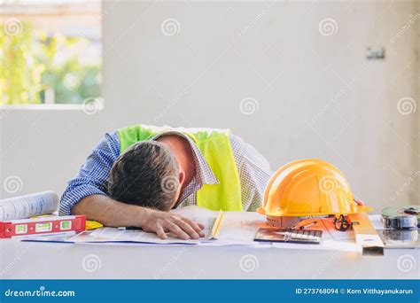 Tired Engineer Construction Builder Man Nap Architect Worker Feeling