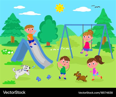 Kids Playing At The Park Royalty Free Vector Image