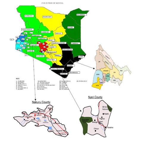 Map Of Kenya Showing Nakuru Nyeri And Thika Source Kenya National