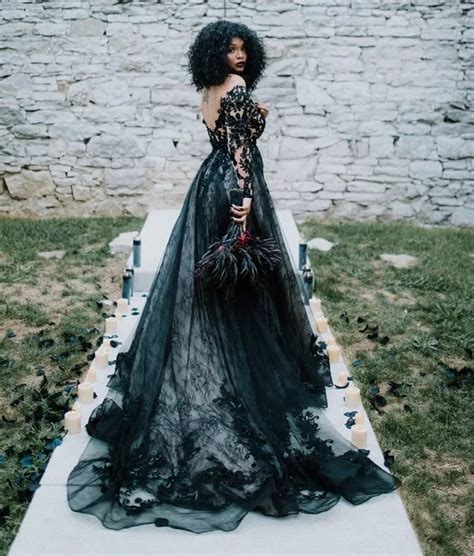 Gothic Wedding Dress Long Sleeves Black Bridal Dress Black Etsy
