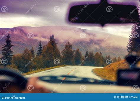 Driving A Car On The Mountain Road Stock Image Image Of Highway