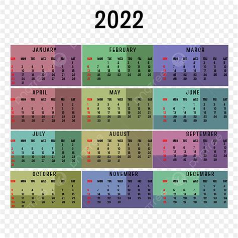 Calendario 2022 Ilustración Vectorial Png Calendario 2022 Año Nuevo