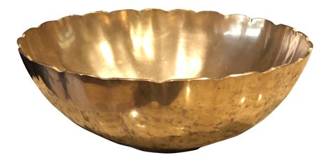 Vintage Brass Enameled Bowl With Scalloped Edge Brass 265