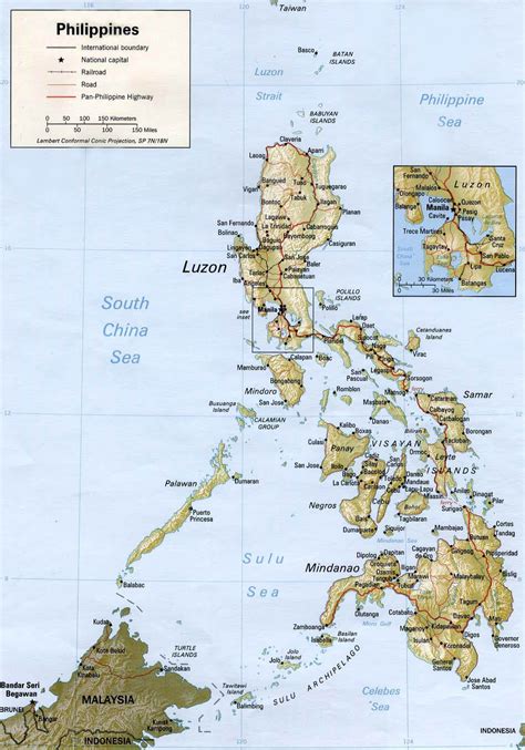 Large Detailed Relief And Road Map Of Philippines