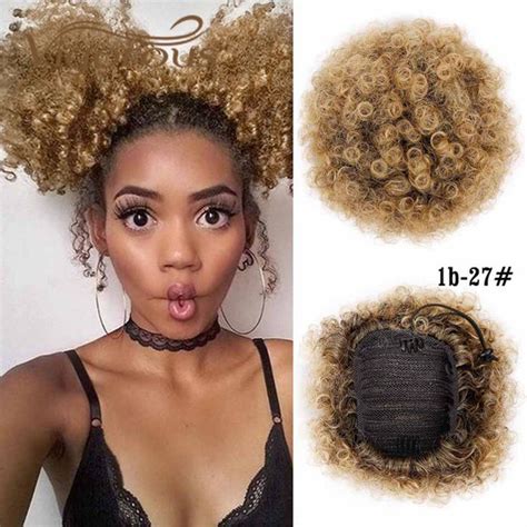 Short Afro Kinky Curly Puff Fluffy Bun Drawstring Synthetic Hair