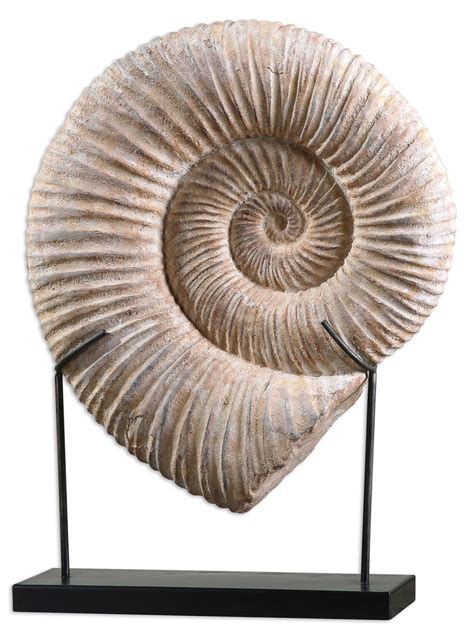 25 Realistic Spiral Shell Fossil Sculpture With Matte Black Metal
