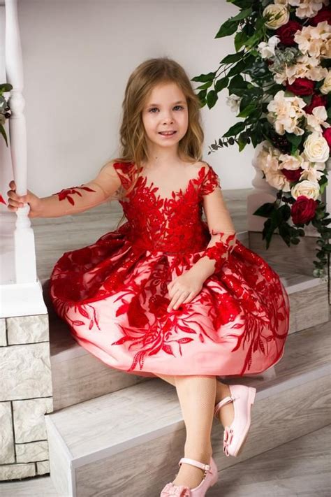 Red Flower Girl Dress Lace Flower Girl Dress Girls Wedding Etsy Red