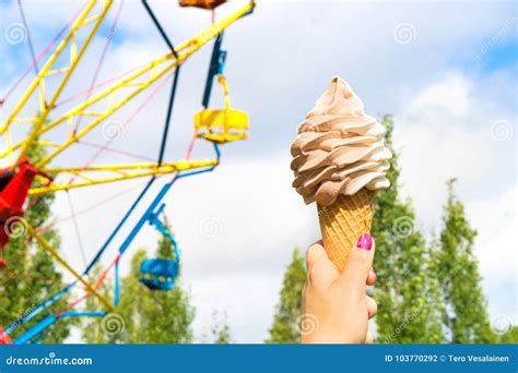 Ice Cream In Amusement Park On A Sunny Summer Day Stock Photo Image