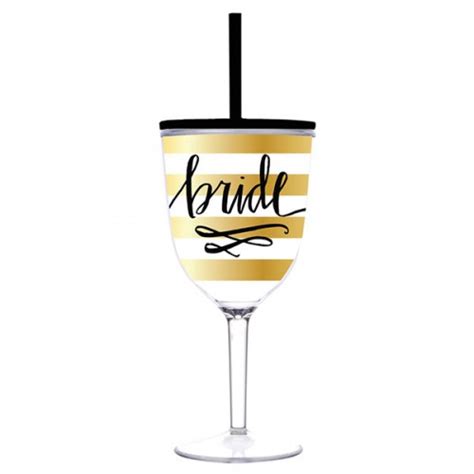 Bride Gold Striped Acrylic Wine Glass