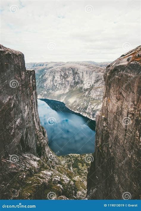 Kjerag Mountains Rocks Over Fjord Norway Stock Image Image Of Aerial