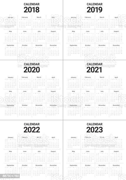 Year 2018 2019 2020 2021 2022 2023 Calendar Vector Stock Illustration