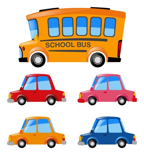 Cars And School Bus Set 381984 Vector Art At Vecteezy